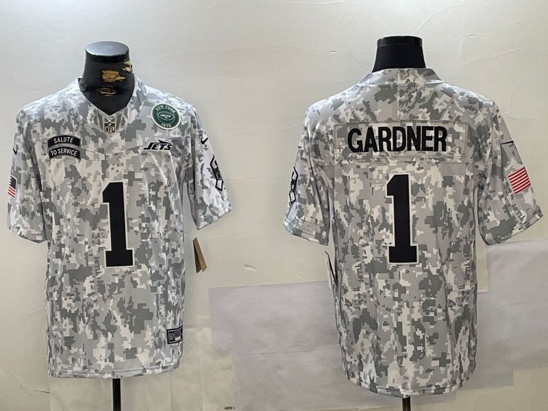 Men New York Jets #1 Gardner Nike Arctic Camo 2024 Salute to Service Limited NFL Jersey style 2